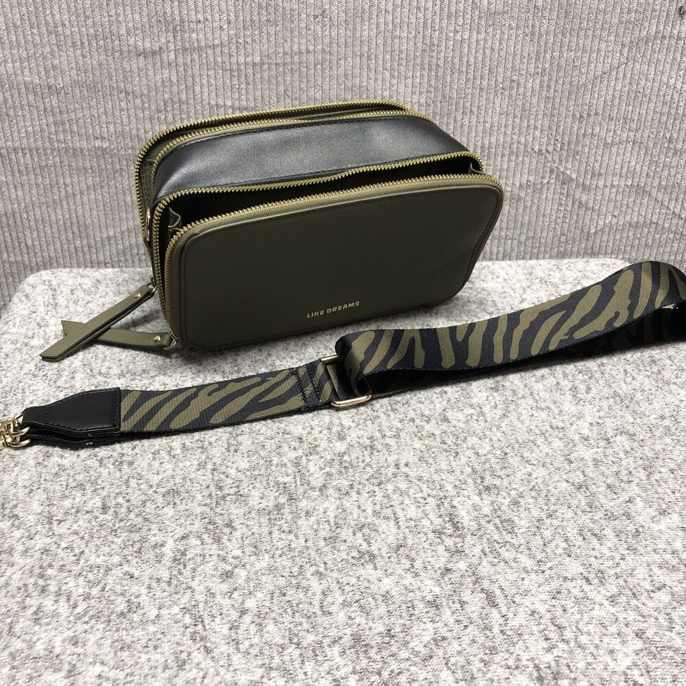 Like Dreams Crossbody Purse Green Black Zebra Removable Strap